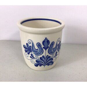 Vintage Kitchen Crock Stonewear Cobalt Blue Lovebirds